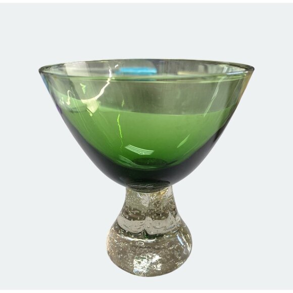 Emerald Green Pedestal Bubble Art Glass Bowl Compote Dish Cup - Picture 1 of 4